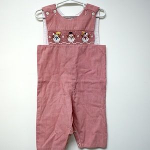 Be Mine . Hand smocked . red romper baby 12 months